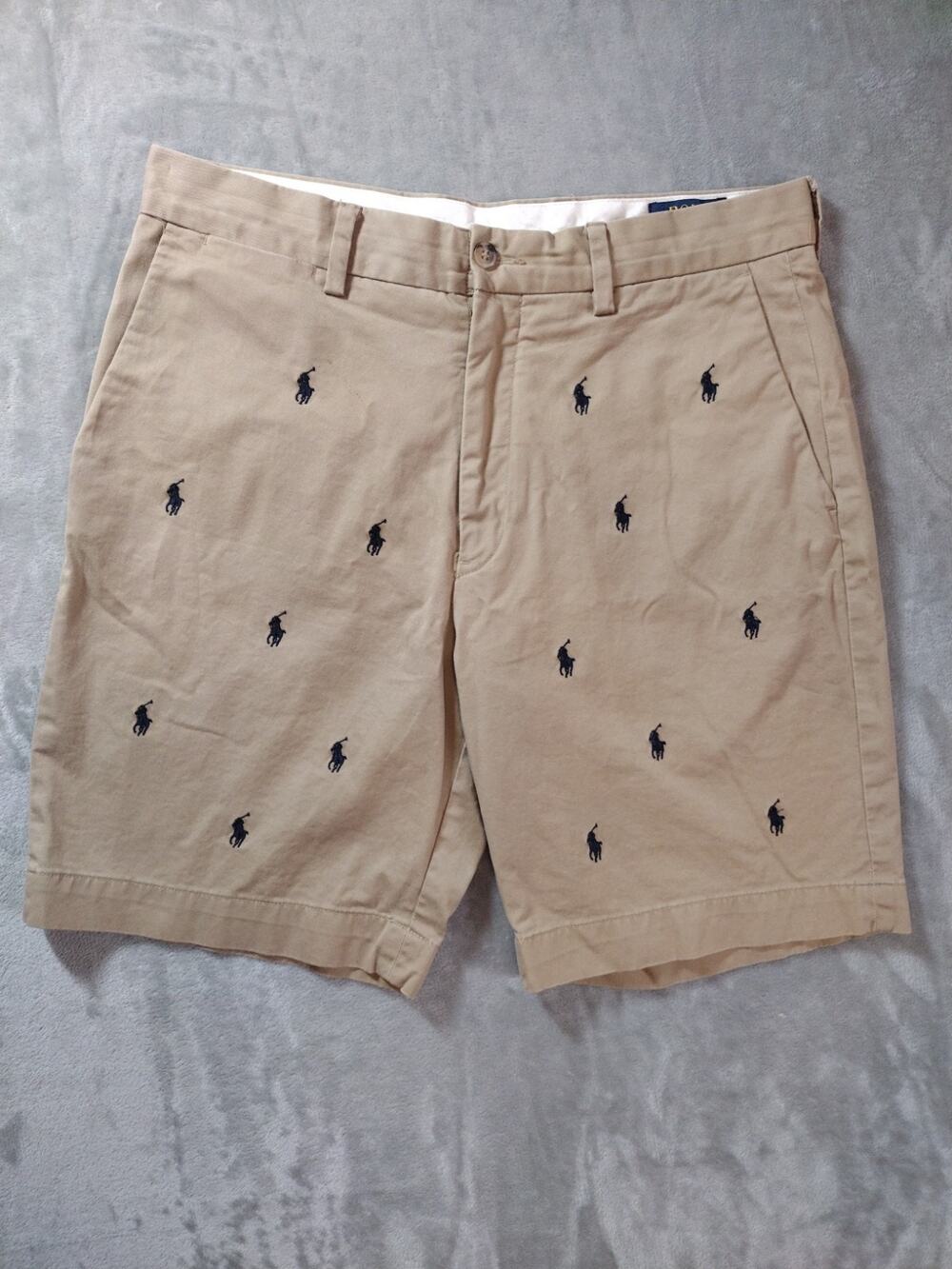 Polo Ralph Lauren Classic Fit Chino Shorts 31 Beige Stretch Pony All Over Preppy